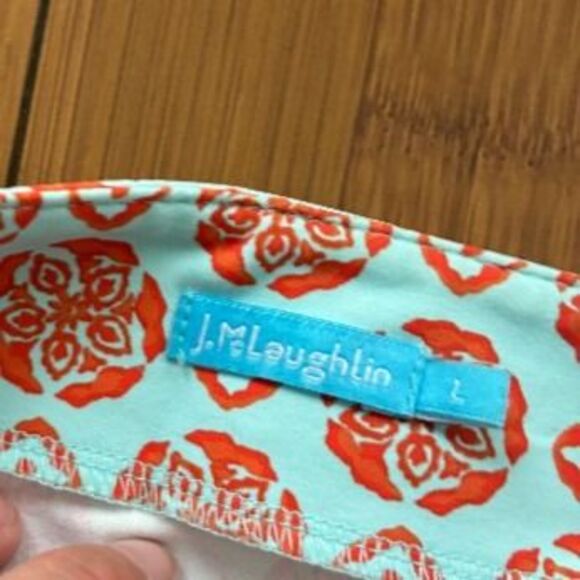 J. McLaughlin Dress Catalina Cloth Light Blue Orange Ikat Floral Print Large - Picture 4 of 5